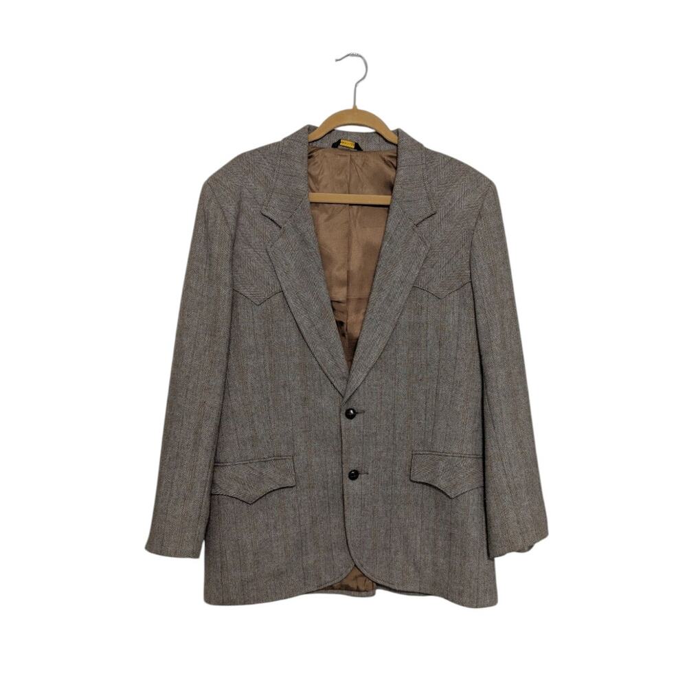 Vintage Pioneer Wear Wool Blazer Suit Jacket Tan Brown Western Southwestern 42L
